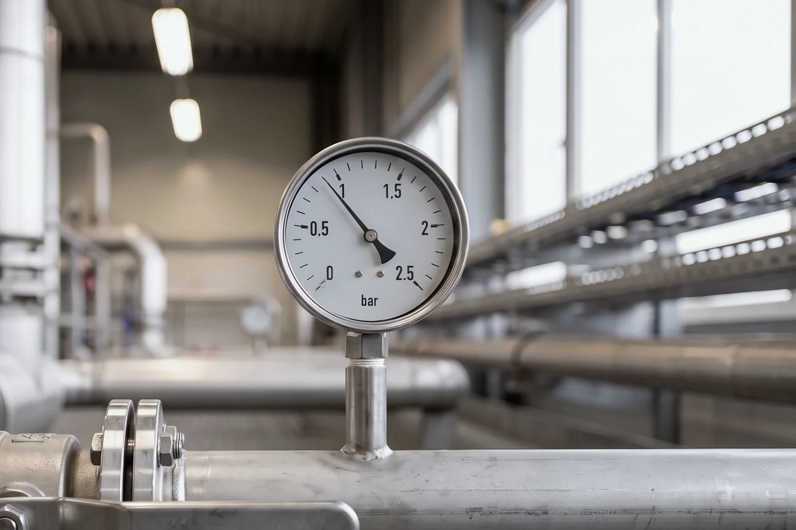 The pressure gauge on the line after filter F-101, its needle just under 1 bar